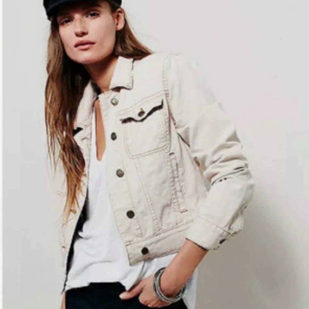 Free People Keil Wash Women’s Jean Jacket ivory cream size medium